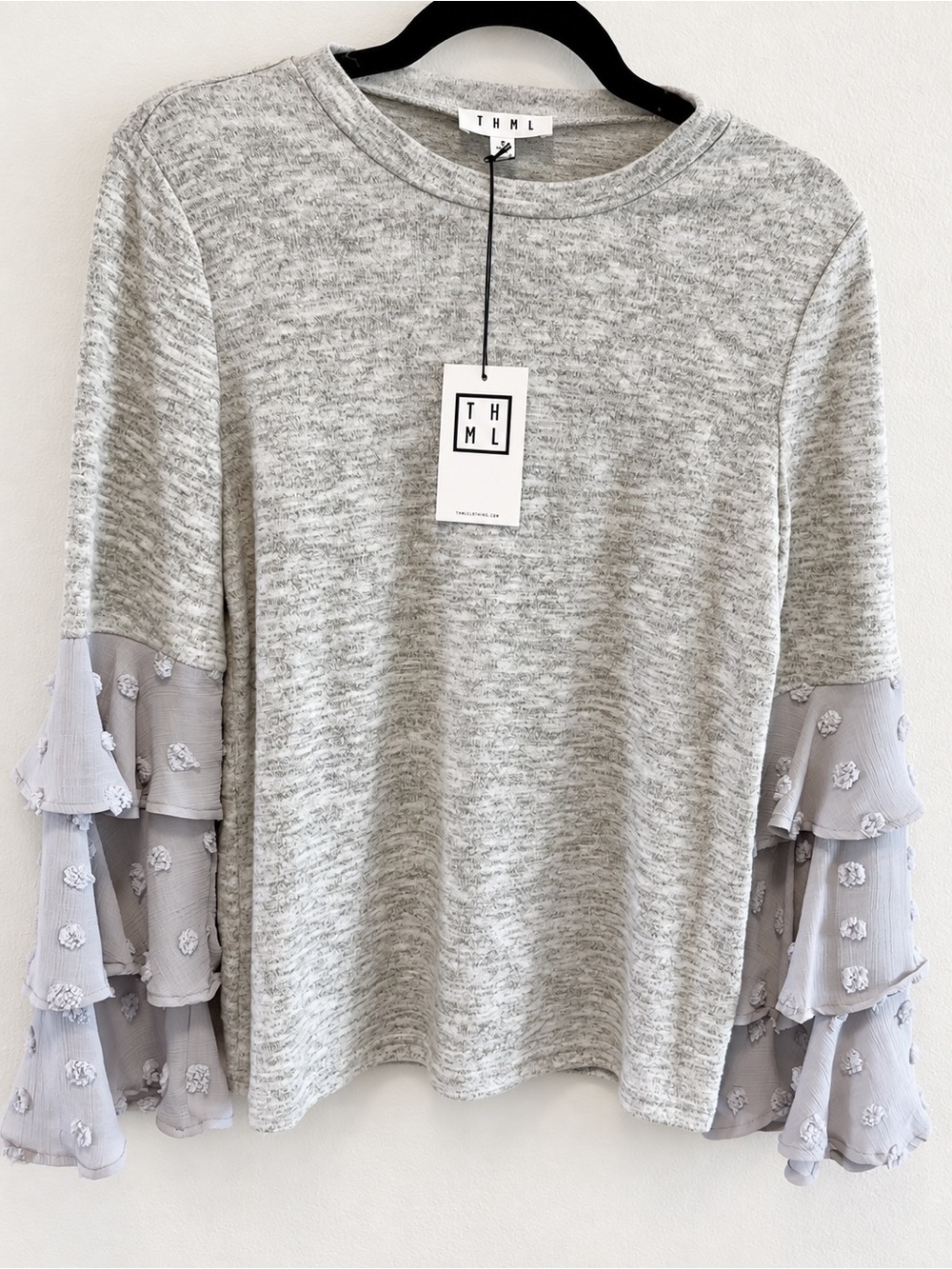 THML Heather Gray Ruffle Tier Knit Top